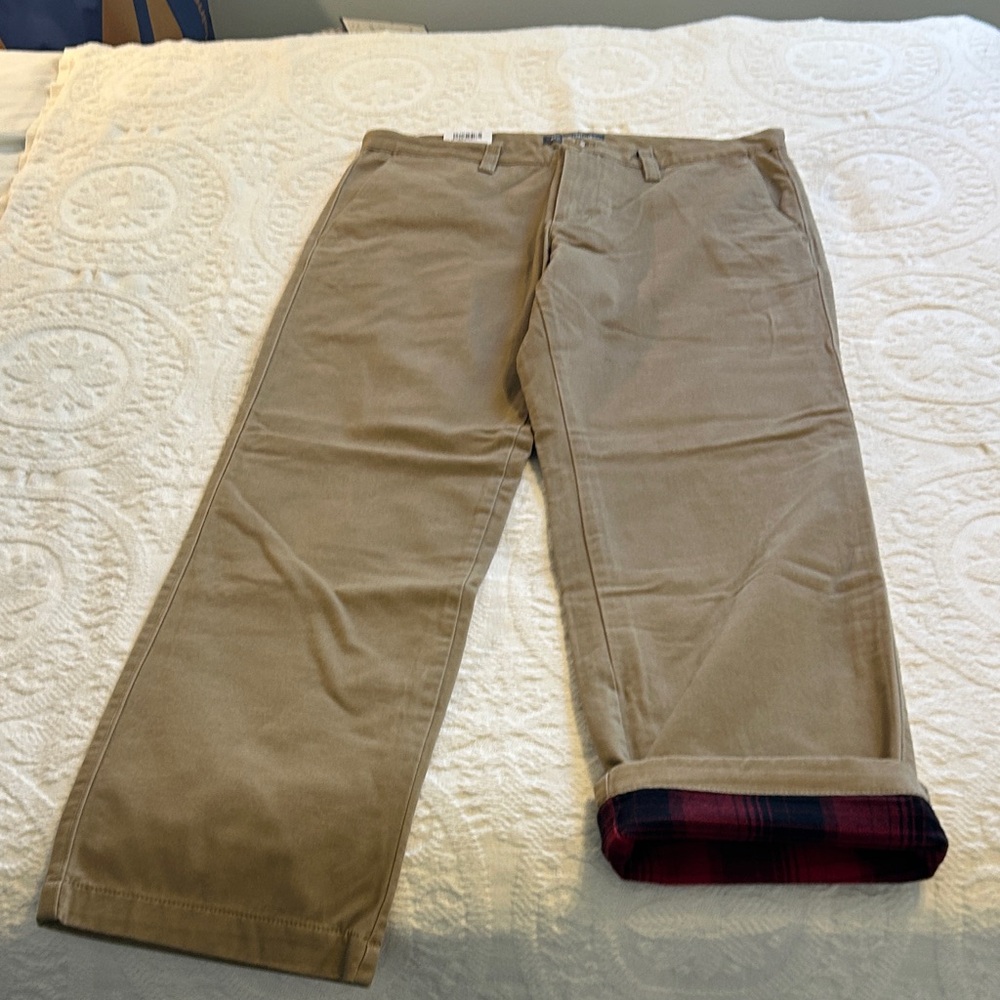 Eddie Bauer Khaki Chinos with Plaid Lining